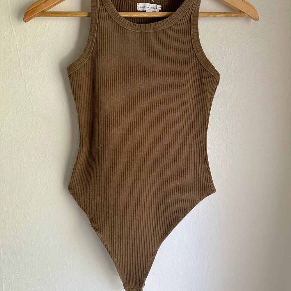 Good American Brown Ribbed Bodysuit